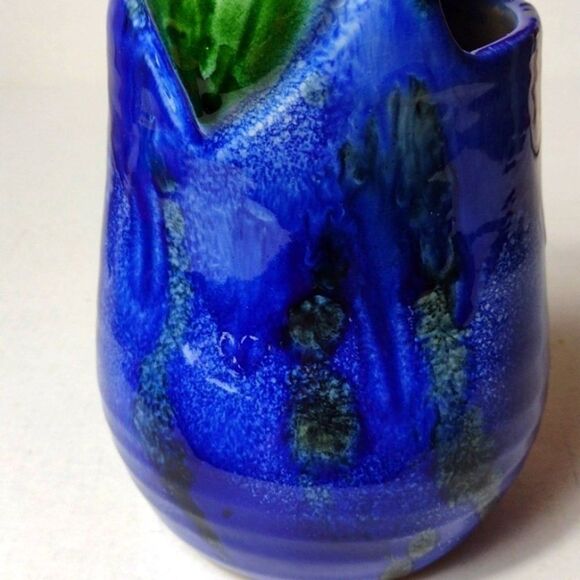 Vintage Ceramic Italian Eggplant Planter Vase Hand Painted Purple Drip Glaze - Picture 6 of 8